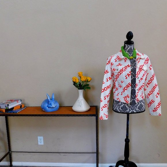 NWT Forever 21 J Adore white cotton denim cropped jean I love letter jacket F21 - Picture 3 of 16